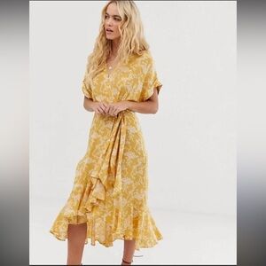 & Other Stories Capsule Ruffle Cloud Print Ruffled Wrap Midi Dress Size 2